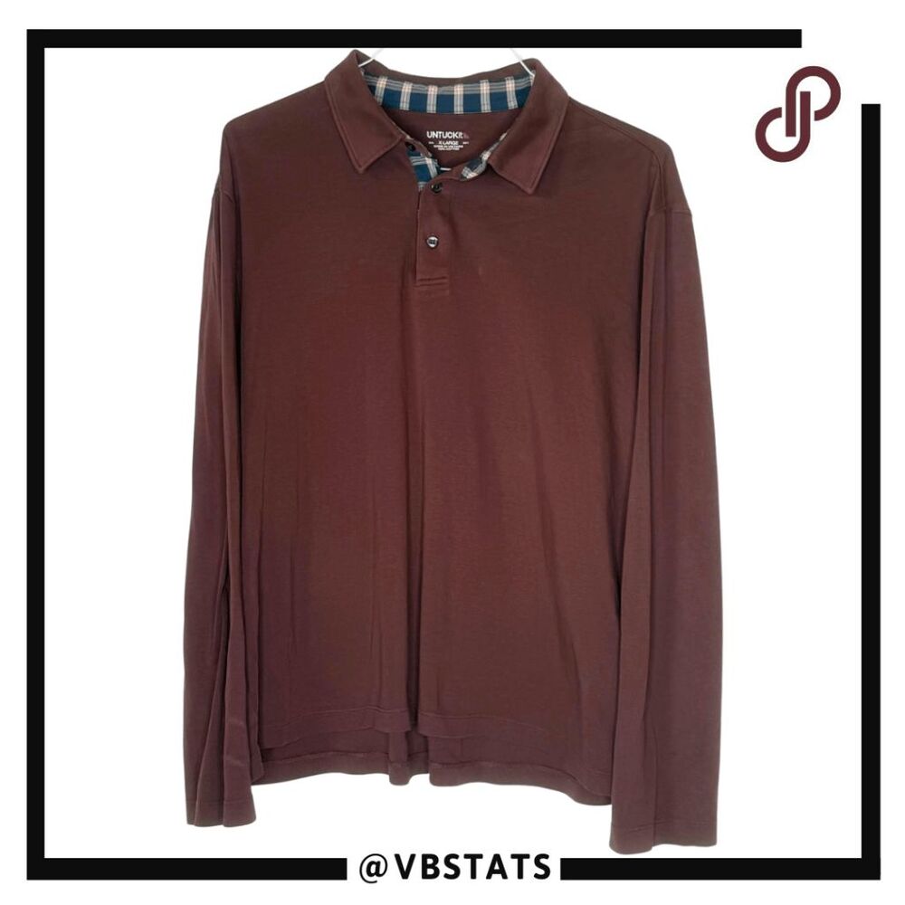 UNTUCKit Mens Collared Long Sleeve Cotton Damaschino Placket Polo Shirt Brown XL